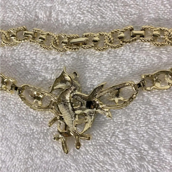 Vintage Gold Tone With  Turquoise Seahorse Earrings And Necklace Set - Picture 12 of 15